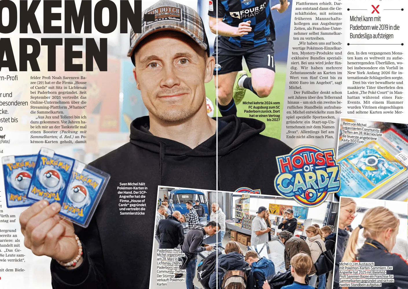 欧冠积分榜-帕德博恩前锋米歇尔开创副业，和同僚在经营宝可梦卡牌买卖